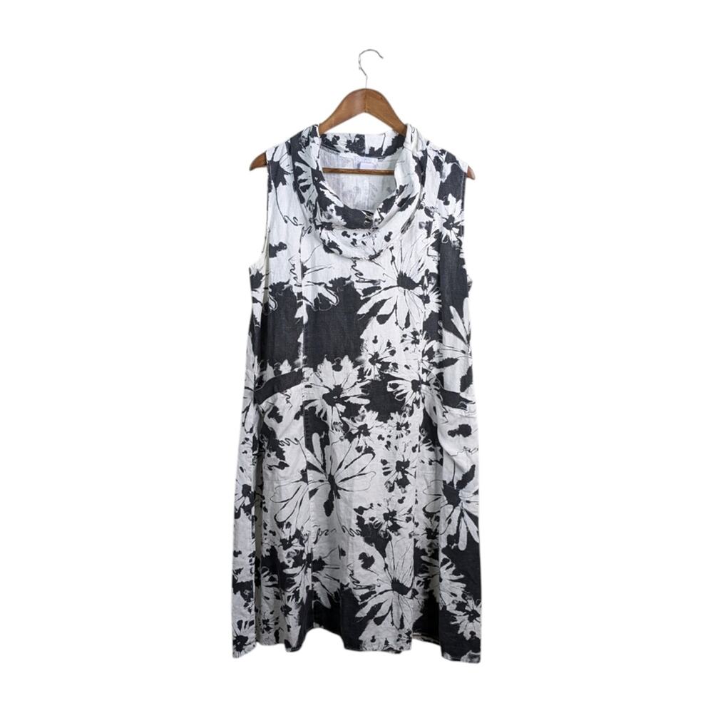 Mosaic USA Linen Dress Large Lagenlook A Line Cowl Neck Sleeveless Pockets